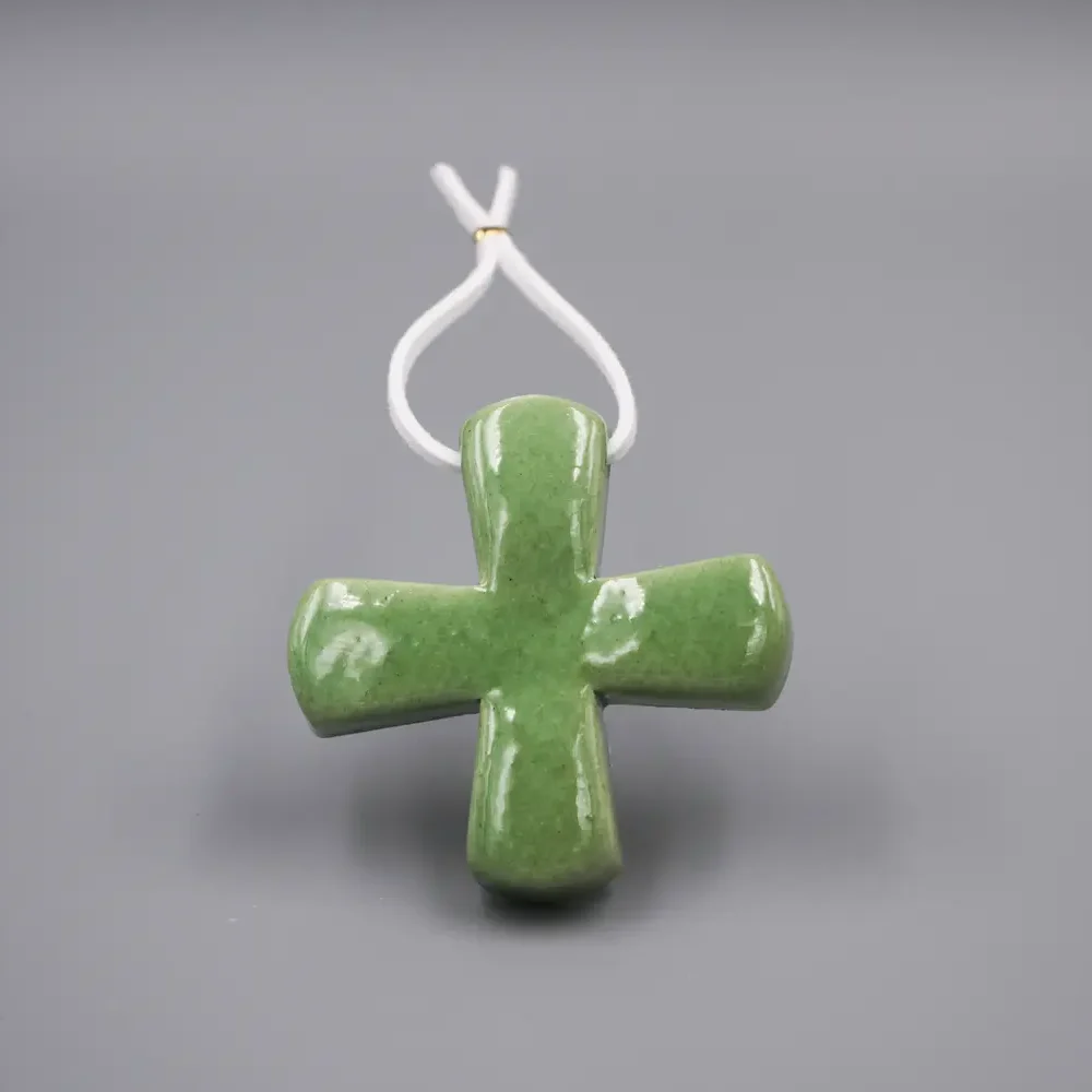 Croix Grecque Vert Menthe & Cuir Blanc