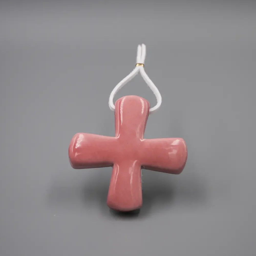 Croix Grecque Vieux Rose & Cuir Blanc