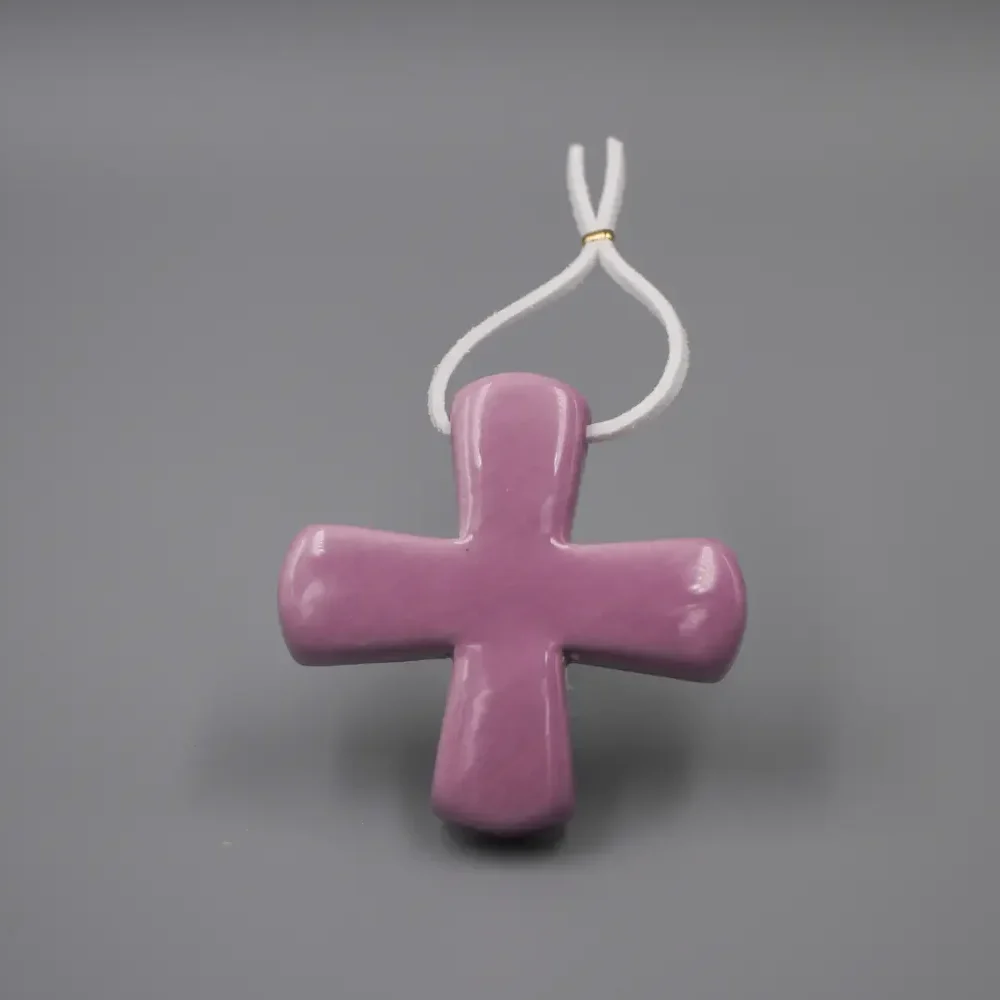 Croix Grecque Lilas & Cuir Blanc