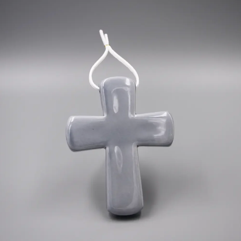 Croix Latine Gris Bleuté & Cuir au Choix