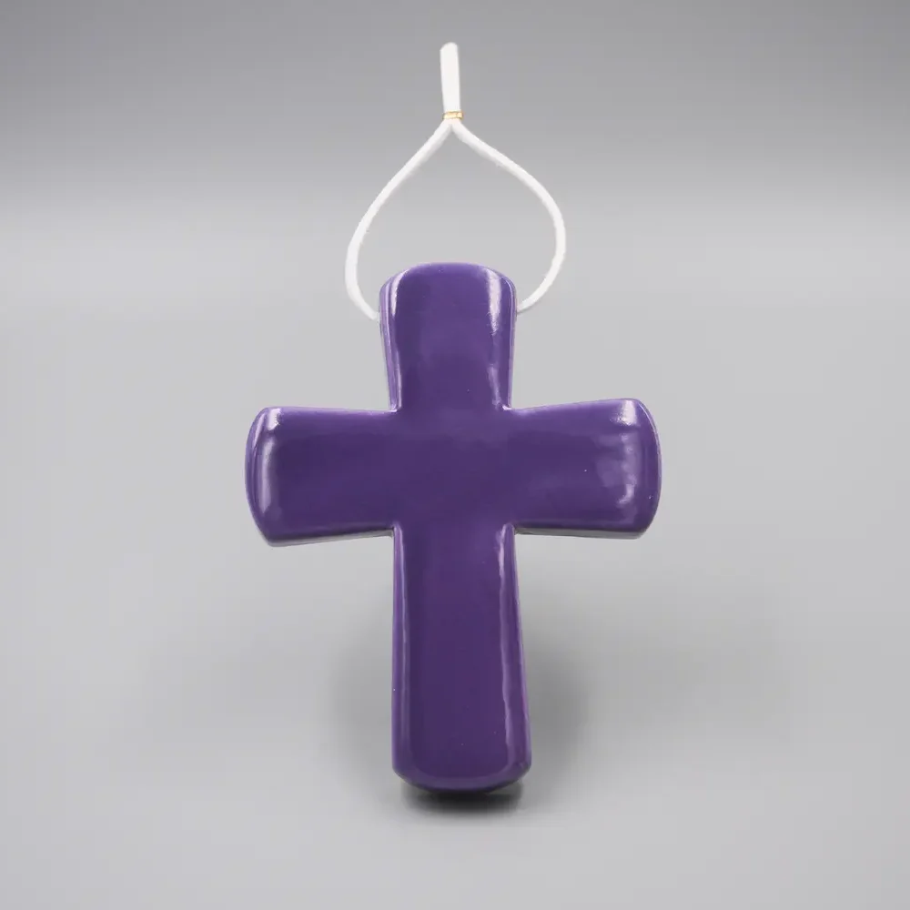 Croix Latine Violette & Cuir Blanc