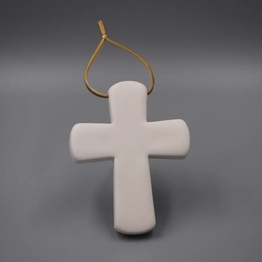 Croix Latine Blanc Mat & Cuir Doré