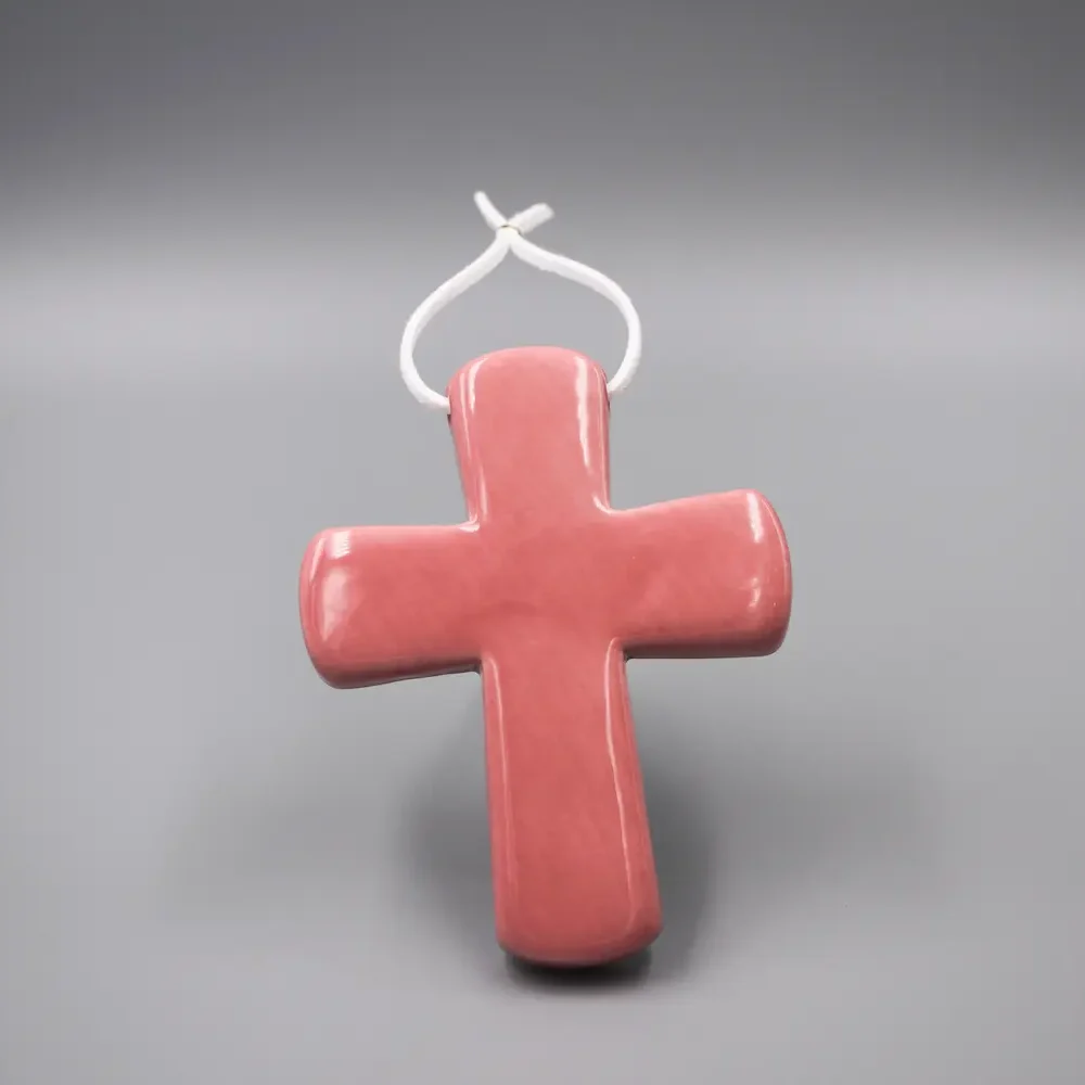 Croix Latine Vieux Rose & Cuir Blanc