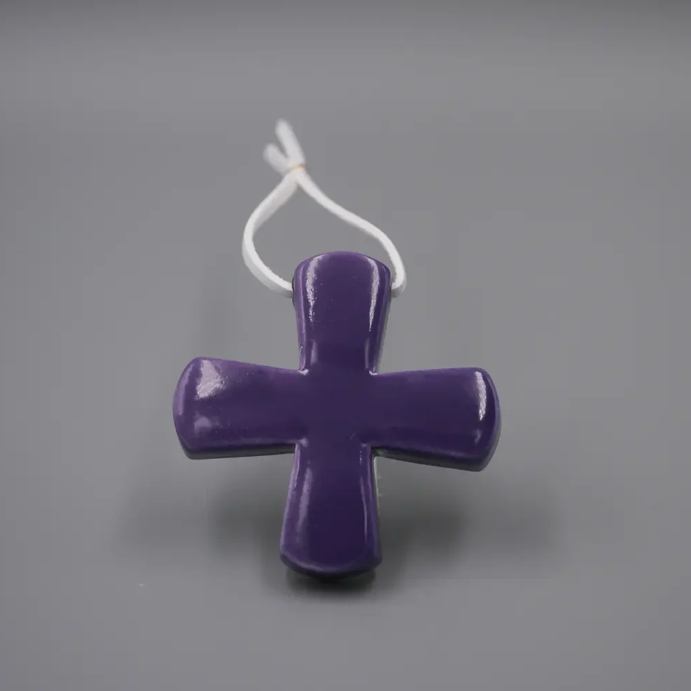 Croix Grecque Violette & Cuir Blanc