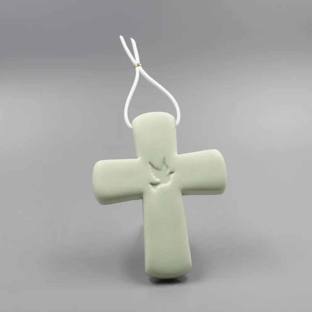 Croix Latine Colombe - Vert Poudré & Fil Blanc