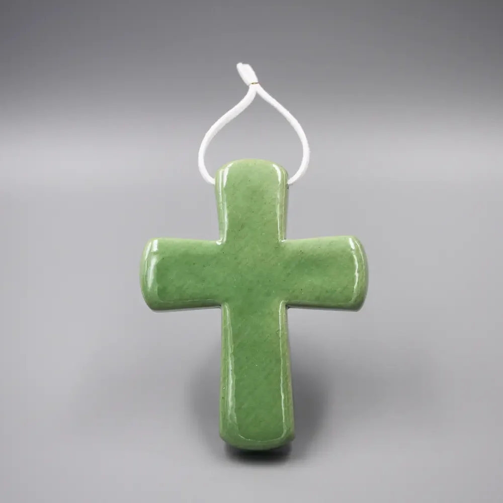 Croix Latine Vert Menthe & Cuir Blanc