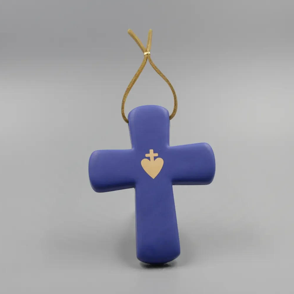 Croix Latine Bleu Mat & Sacré Coeur en OR véritable