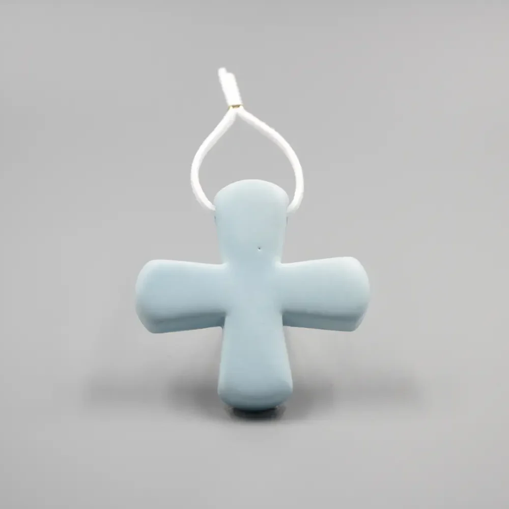 Croix Grecque Bleu Poudré Mat & Fil Blanc