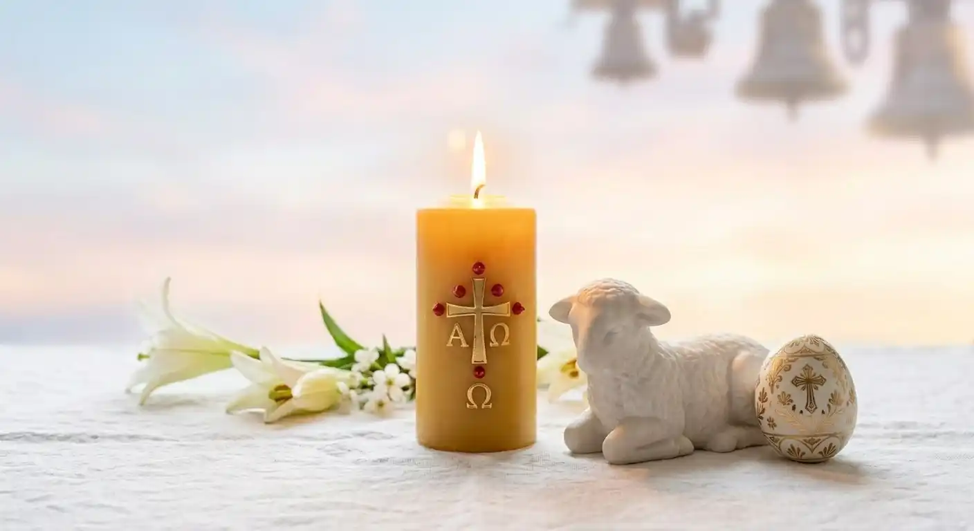 symbolique de paques-Une image minimaliste et lumineuse sur un fond de lin blanc. Un gros plan sur un cier 154723